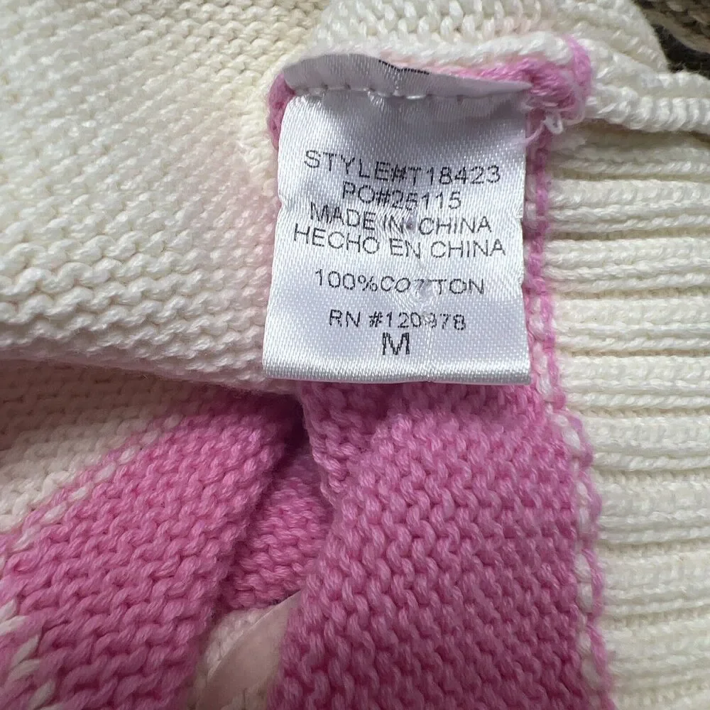 Entro Women's Pink White Crochet Detail Flowers Stretch Knit Top Size M - Picture 6 of 7